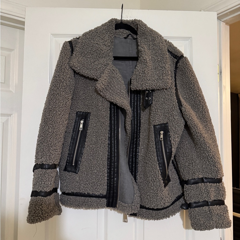 Zara Gray Teddy Jacket with Black Details